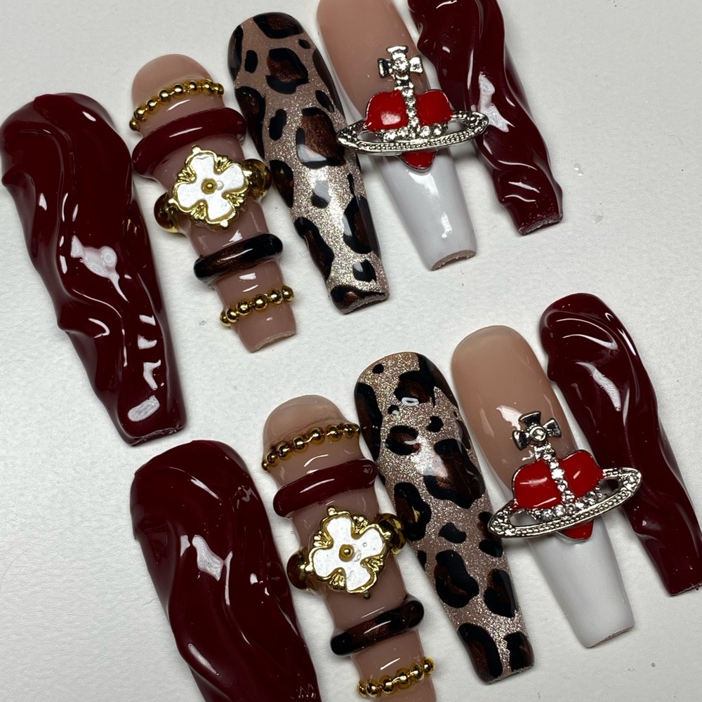 Leopard and Red Nail Art Set